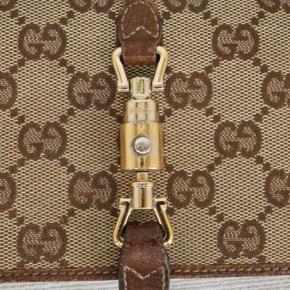 Gucci Wallet Clutch Womens Beige Brown Canvas Leather Trim Lined Pin Latch - Picture 3 of 11